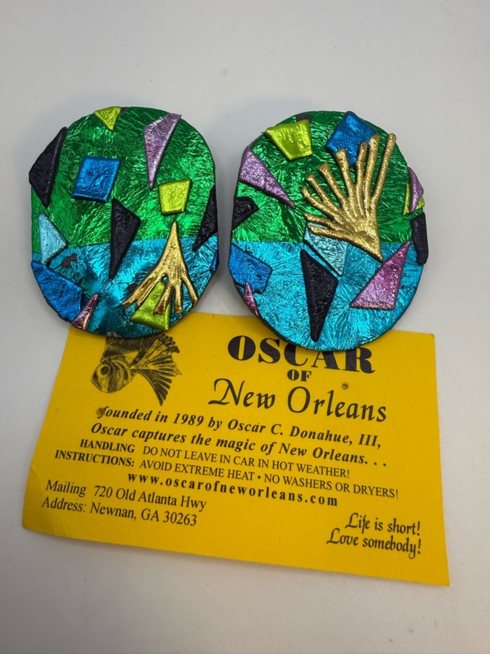 Oscar of New Orleans Statement Earrings Colorful Resin Large Bold Art Deco Style